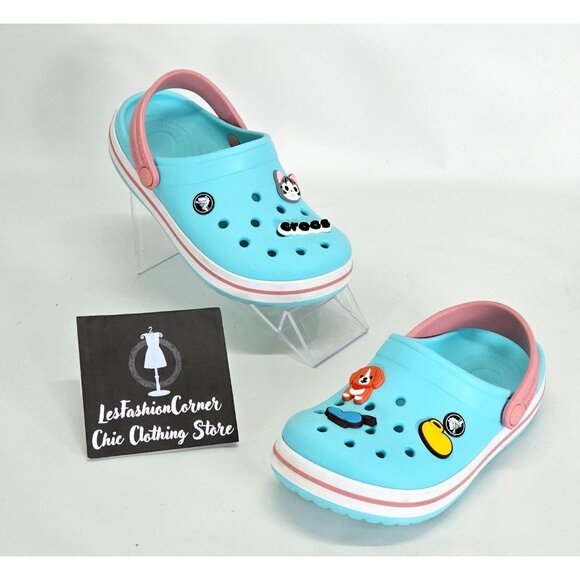 Crocs Junior Ice Blue/Pink Rubber Jibbitz Crocband Clog Size 2 1993 - Picture 5 of 16